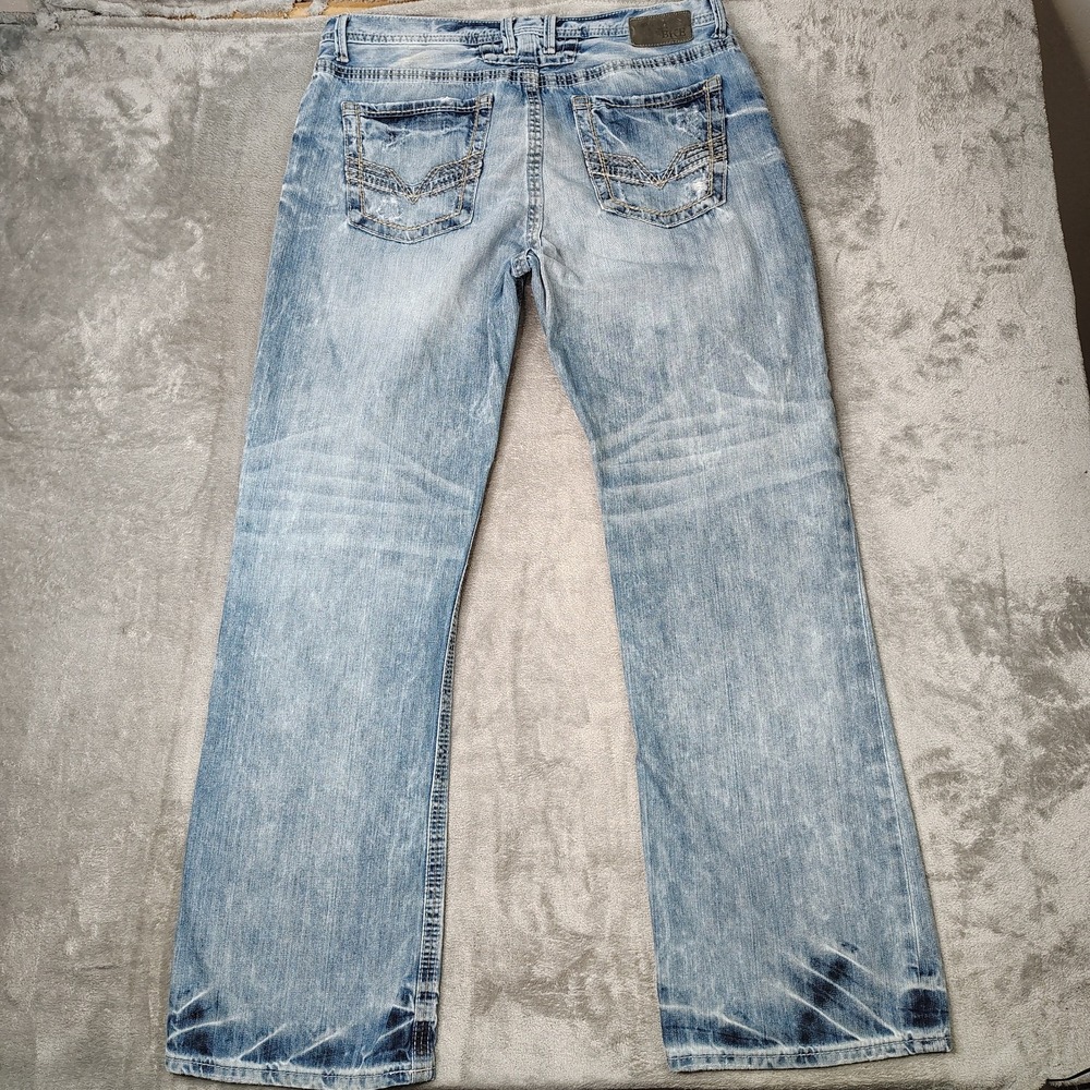 BKE Jeans Mens 38L (36x35) Blue Tyler Straight Grunge Light Wash Stretch Denim